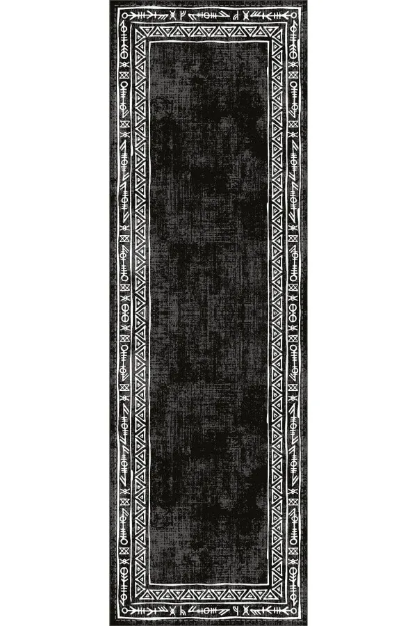 Siyah Runner Siyah Etnik Desenli Premium Masa Örtüsü Runner RNR218