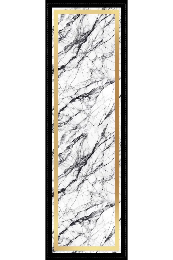 Siyah Gold Runner Gold Çerçeveli Desen Premium Masa Örtüsü Runner RNR246