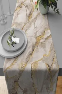 Bej Mermer Görünümlü Premium Masa Örtüsü Runner RNR254 Bej Mermer Görünümlü Premium Masa Örtüsü Runner RNR254