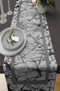 Gri Çerçeveli Desen Premium Masa Örtüsü Runner RNR275 Gri Çerçeveli Desen Premium Masa Örtüsü Runner RNR275