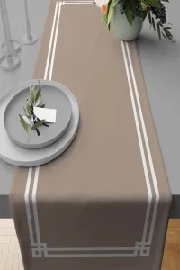Bej Çerçeveli Desen Premium Masa Örtüsü Runner RNR278 Bej Çerçeveli Desen Premium Masa Örtüsü Runner RNR278