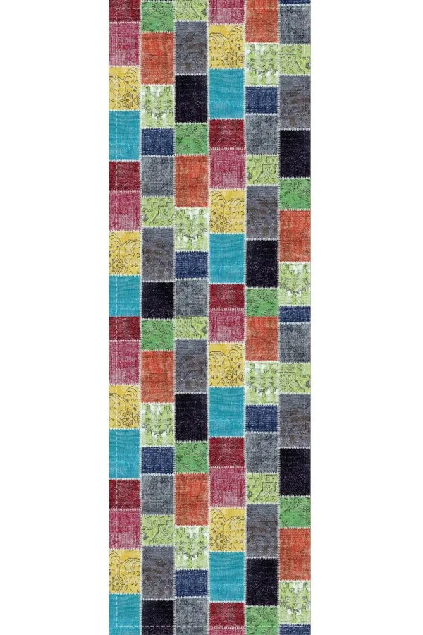 Çok Renkli Patchwork Premium Masa Örtüsü Runner RNR288