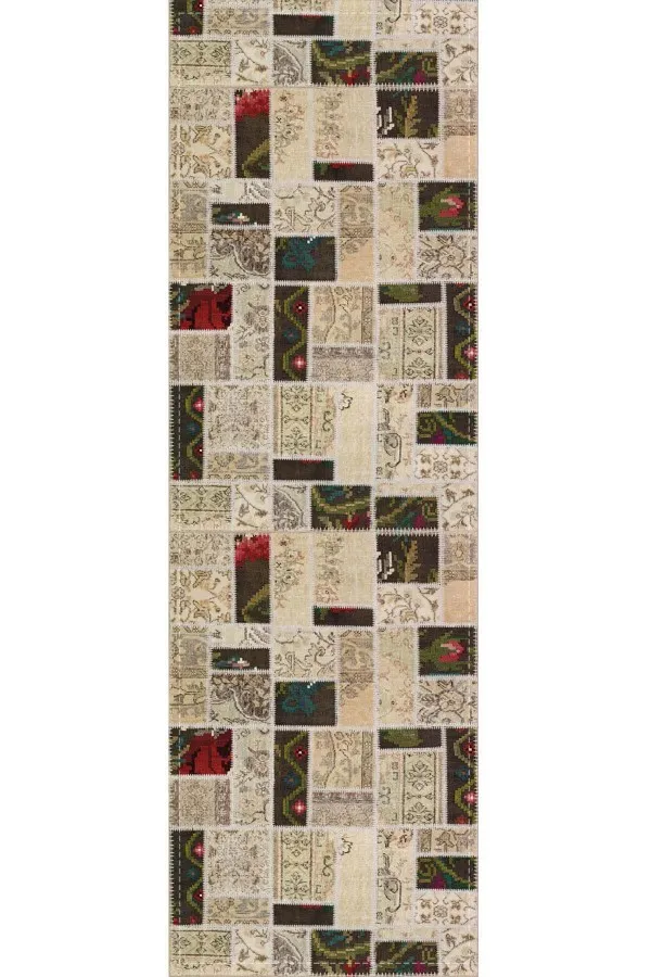 Masa Örtüsü Runner Fiyatları Bej Patchwork Desenli Premium Masa Örtüsü Runner RNR289