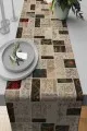 Masa Örtüsü Runner Fiyatları Bej Patchwork Desenli Premium Masa Örtüsü Runner RNR289