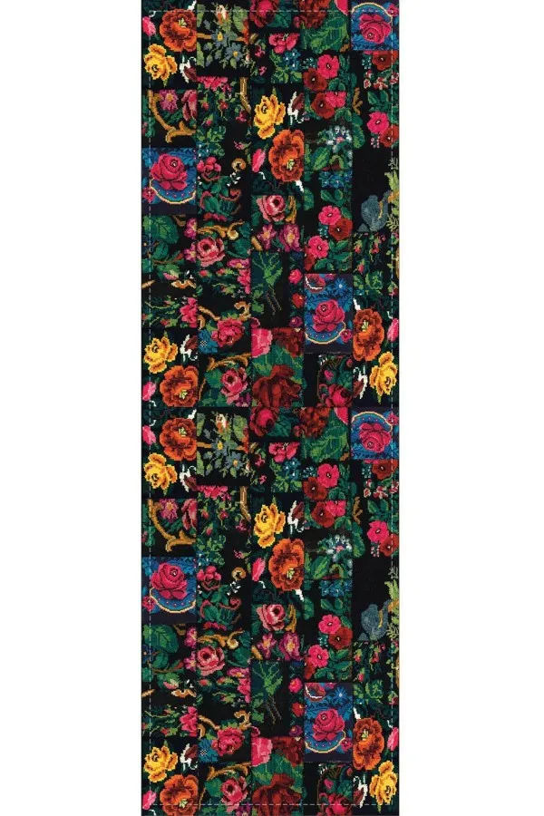 Siyah Runner Siyah Patchwork Desenli Premium Masa Örtüsü Runner RNR290