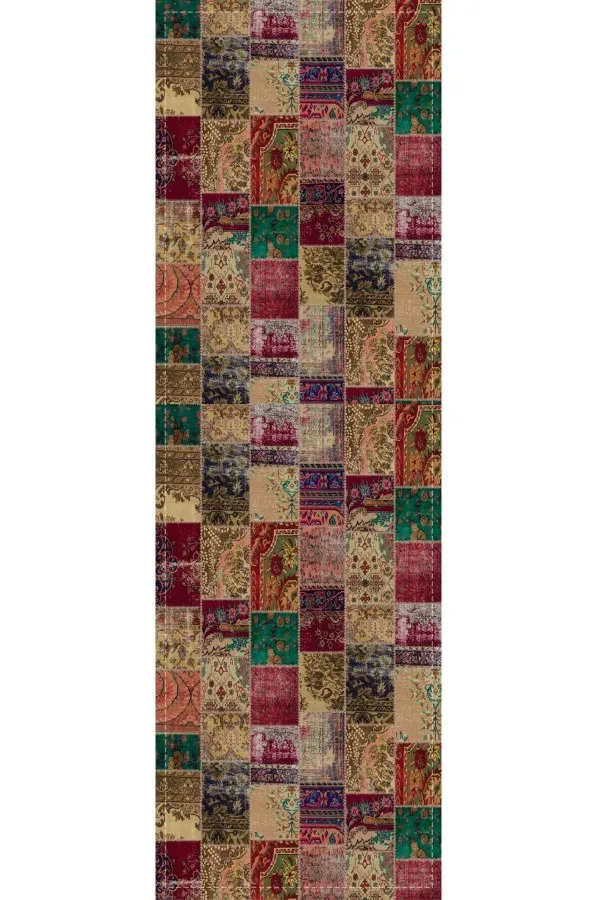Renkli Runner Modelleri Çok Renkli Patchwork Premium Masa Örtüsü Runner RNR293