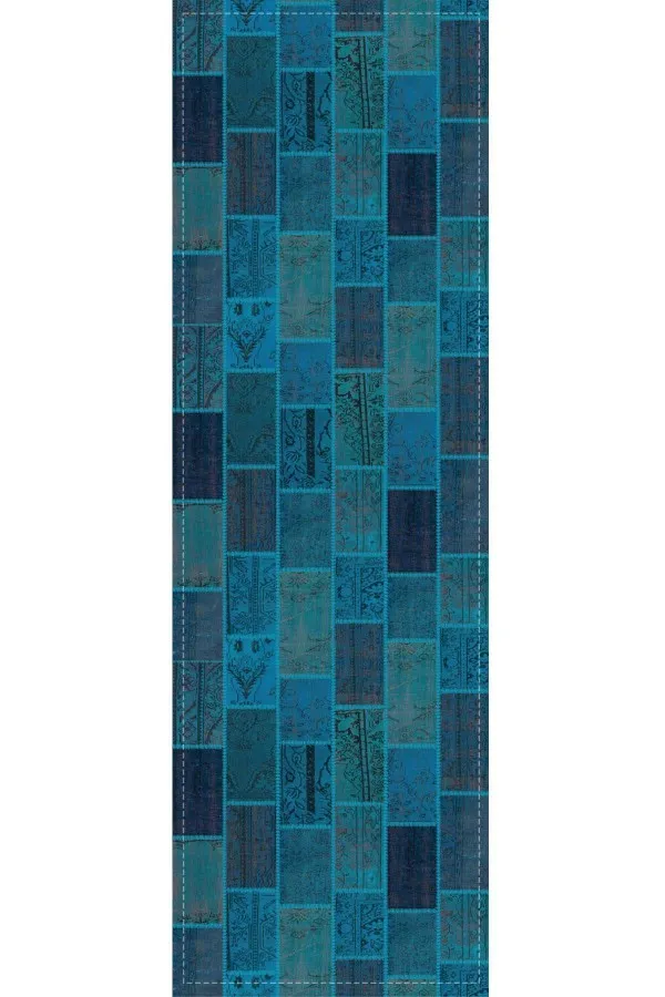 Runner Fiyatları Turkuaz Patchwork Desenli Premium Masa Örtüsü Runner RNR294