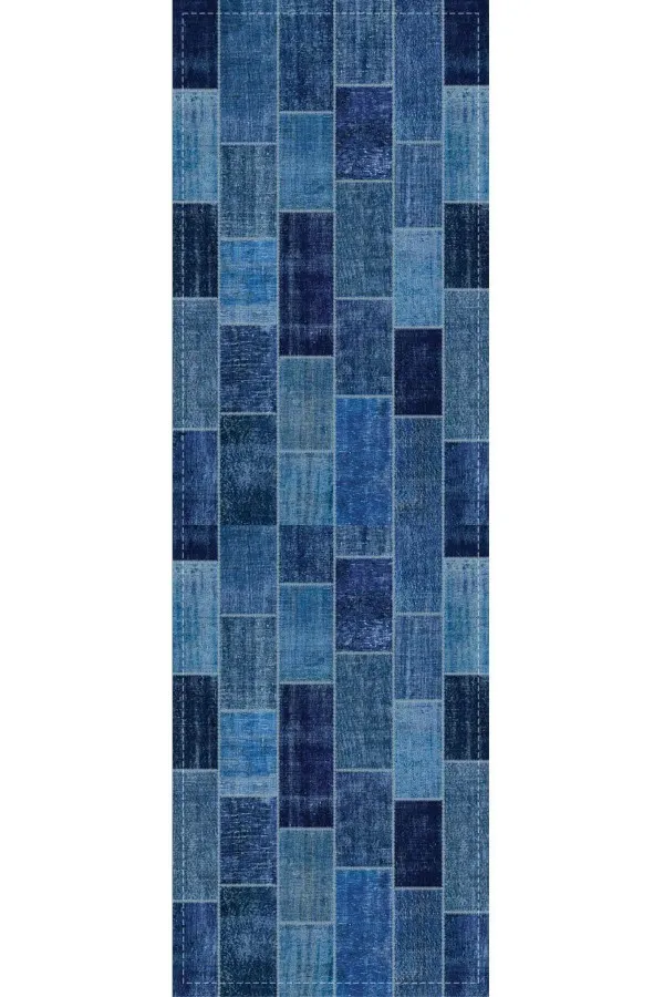 Patchwork Runner Modelleri Mavi Patchwork Desenli Premium Masa Örtüsü Runner RNR297