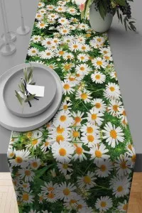 Yeşil Papatyalı Desen Premium Masa Örtüsü Runner RNR318 Yeşil Papatyalı Desen Premium Masa Örtüsü Runner RNR318