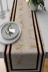 Kahverengi Çerçeveli Desen Premium Masa Örtüsü Runner RNR320 Kahverengi Çerçeveli Desen Premium Masa Örtüsü Runner RNR320