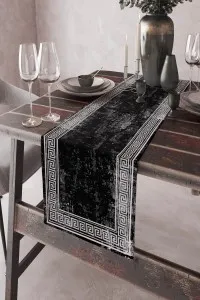 Siyah Çerçeveli Desen Premium Masa Örtüsü Runner RNR325 Siyah Çerçeveli Desen Premium Masa Örtüsü Runner RNR325