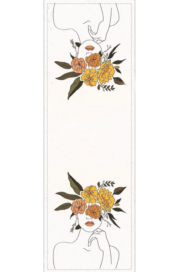 Modern Runner Masa Örtüsü Krem Modern Desenli Premium Masa Örtüsü Runner RNR341
