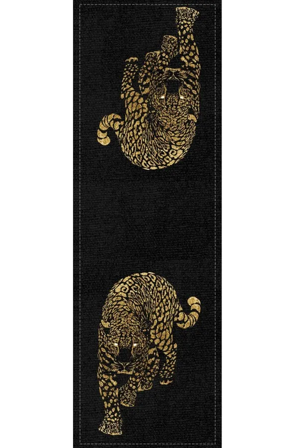 Siyah Runner Siyah Leopar Desenli Premium Masa Örtüsü Runner RNR355