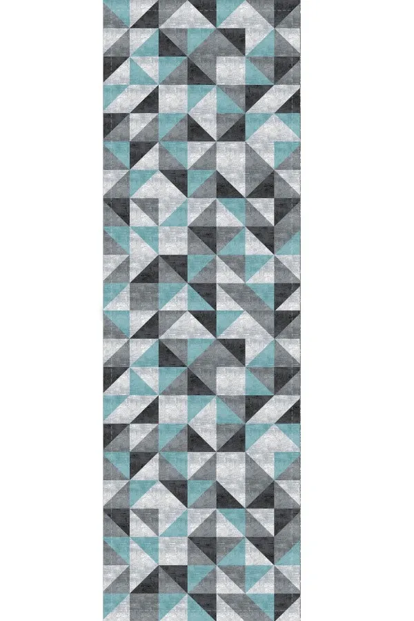Yuvarlak Masa İçin Runner Turkuaz Geometrik Desenli Premium Masa Örtüsü Runner RNR379