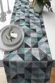 Yuvarlak Masa İçin Runner Turkuaz Geometrik Desenli Premium Masa Örtüsü Runner RNR379