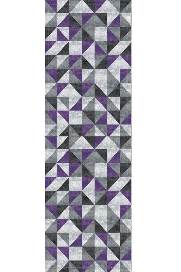 Yuvarlak Masa Ranır Modelleri Mor Geometrik Desenli Premium Masa Örtüsü Runner RNR381