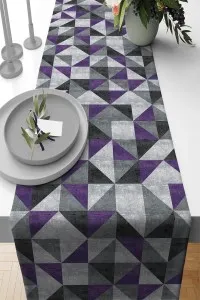 Mor Geometrik Desenli Premium Masa Örtüsü Runner RNR381 Mor Geometrik Desenli Premium Masa Örtüsü Runner RNR381