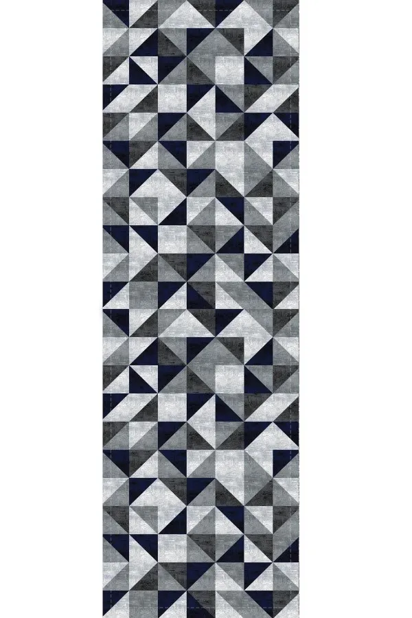 Yuvarlak Masa Runner Lacivert Geometrik Desenli Premium Masa Örtüsü Runner RNR382