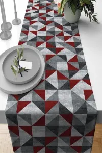 Bordo Geometrik Desenli Premium Masa Örtüsü Runner RNR383 Bordo Geometrik Desenli Premium Masa Örtüsü Runner RNR383