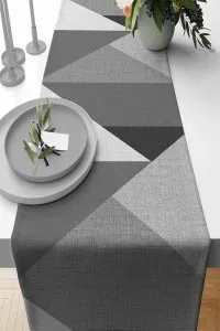 Gri Geometrik Desenli Premium Masa Örtüsü Runner RNR392 Gri Geometrik Desenli Premium Masa Örtüsü Runner RNR392