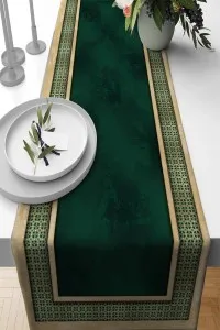 Yeşil Çerçeveli Desen Premium Masa Örtüsü Runner RNR396 Yeşil Çerçeveli Desen Premium Masa Örtüsü Runner RNR396