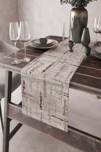 Mürdüm Vintage Desenli Premium Masa Örtüsü Runner RNR412 Mürdüm Vintage Desenli Premium Masa Örtüsü Runner RNR412