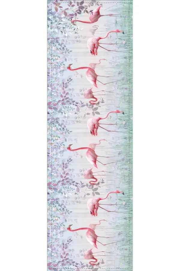Ranır Örtü Pembe Flamingo Desenli Premium Masa Örtüsü Runner RNR428