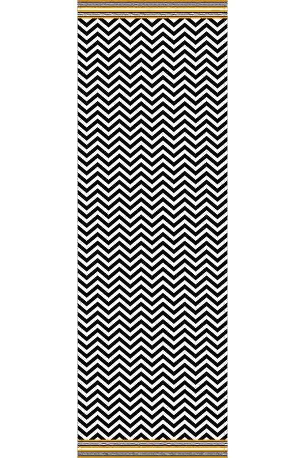 Siyah Ranır Siyah Zigzag Desenli Premium Masa Örtüsü Runner RNR433