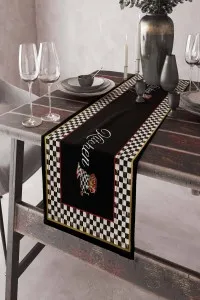 Siyah Mutfak Desenli Premium Masa Örtüsü Runner RNR435 Siyah Mutfak Desenli Premium Masa Örtüsü Runner RNR435