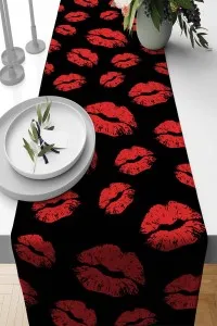 Kırmızı Kiss Ruj İzi Premium Masa Örtüsü Runner RNR439 Kırmızı Kiss Ruj İzi Premium Masa Örtüsü Runner RNR439