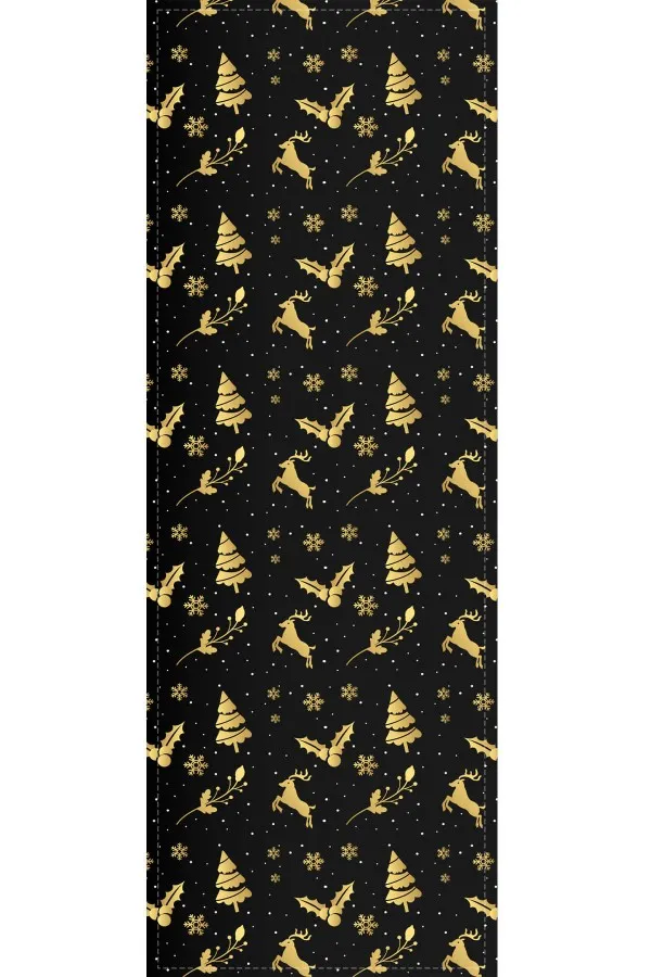 Siyah Runner Siyah Christmas Desenli Premium Masa Örtüsü Runner RNR545