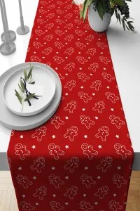 Kırmızı Christmas Desen Premium Masa Örtüsü Runner RNR557 Kırmızı Christmas Desen Premium Masa Örtüsü Runner RNR557
