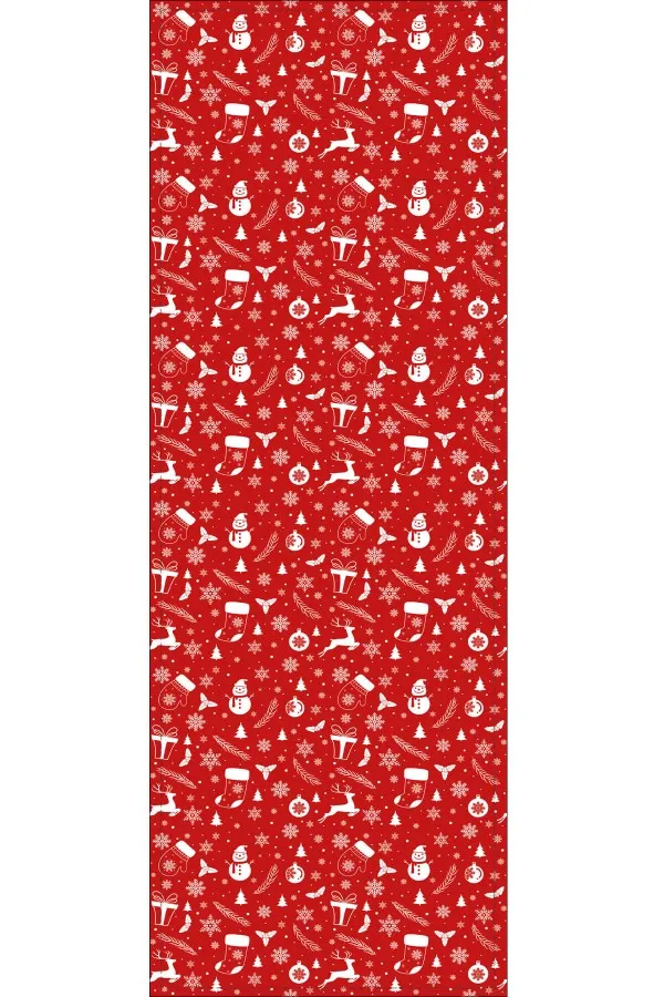 Kırmızı Christmas Desen Premium Masa Örtüsü Runner RNR560