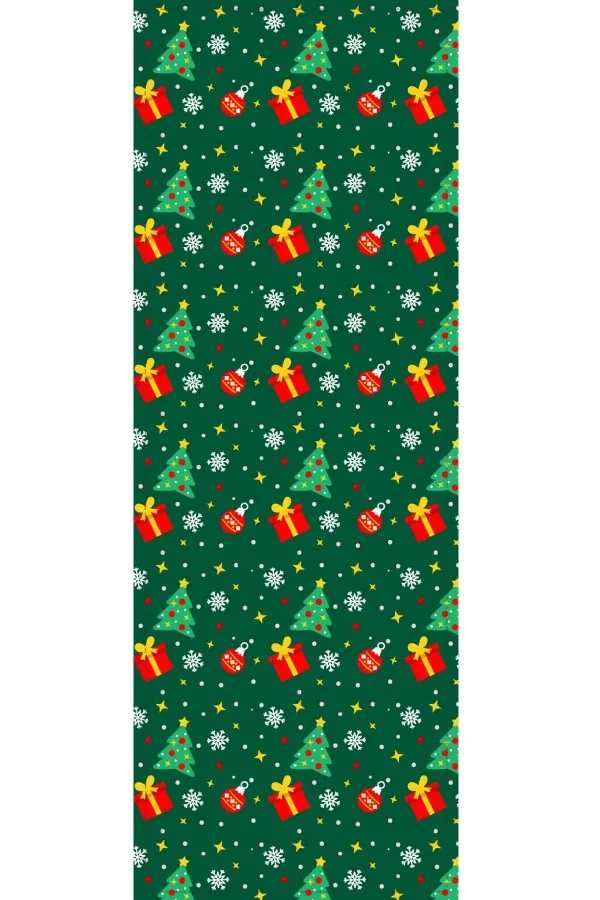 Yılbaşı Masa Örtüsü Runner Yeşil Christmas Desen Premium Masa Örtüsü Runner RNR563