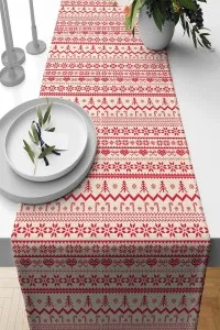 Kırmızı Christmas Desen Premium Masa Örtüsü Runner RNR564 Kırmızı Christmas Desen Premium Masa Örtüsü Runner RNR564