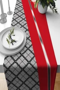 Kırmızı Ekoseli Desen Premium Masa Örtüsü Runner RNR579