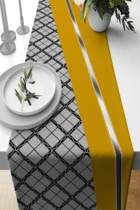 Hardal Ekoseli Desen Premium Masa Örtüsü Runner RNR586 Hardal Ekoseli Desen Premium Masa Örtüsü Runner RNR586
