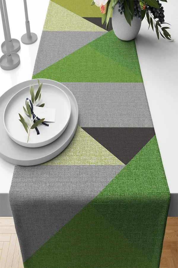 Ranır Masa Örtüsü Ölçüleri Yeşil Geometrik Desenli Premium Masa Örtüsü Runner RNR609