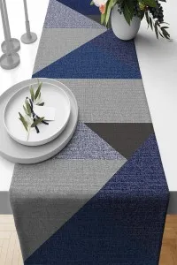 Lacivert Geometrik Desenli Premium Masa Örtüsü Runner RNR610 Lacivert Geometrik Desenli Premium Masa Örtüsü Runner RNR610
