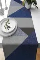 Ranır Modelleri Kumaş Lacivert Geometrik Desenli Premium Masa Örtüsü Runner RNR610