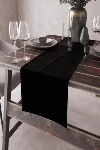 Siyah Düz Sade Tek Renk Premium Runner Masa Örtüsü RNR004 Siyah Düz Sade Tek Renk Premium Runner Masa Örtüsü RNR004