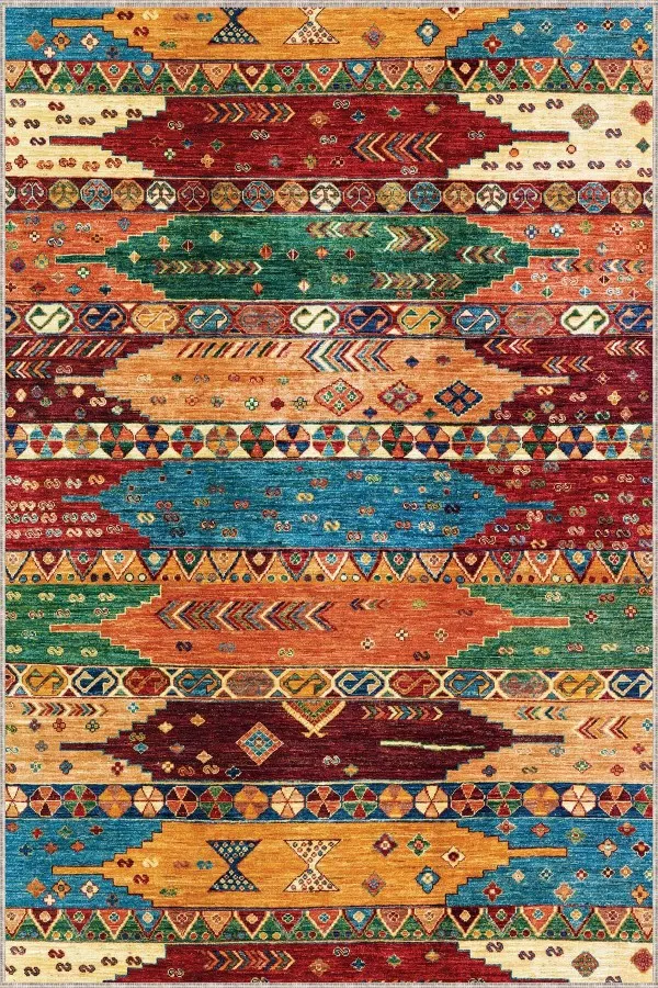 Retro Yolluk Çok Renkli Klasik Motifli Kesme Rulo Özel Ölçü Yolluk AR1086