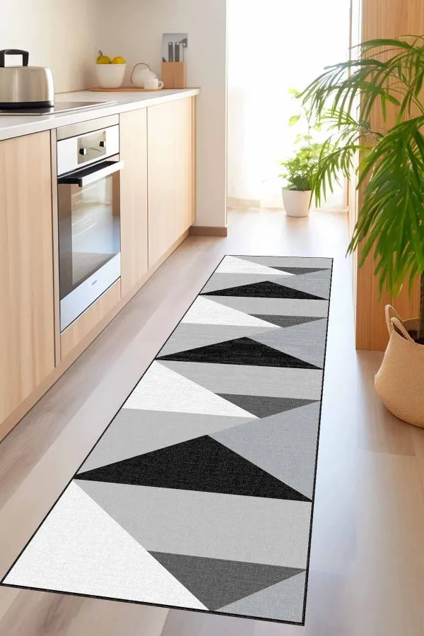 5 Metre Yolluk Halı Gri Kaymaz Geometrik Kesme Rulo Özel Ölçülü Yolluk AR1331