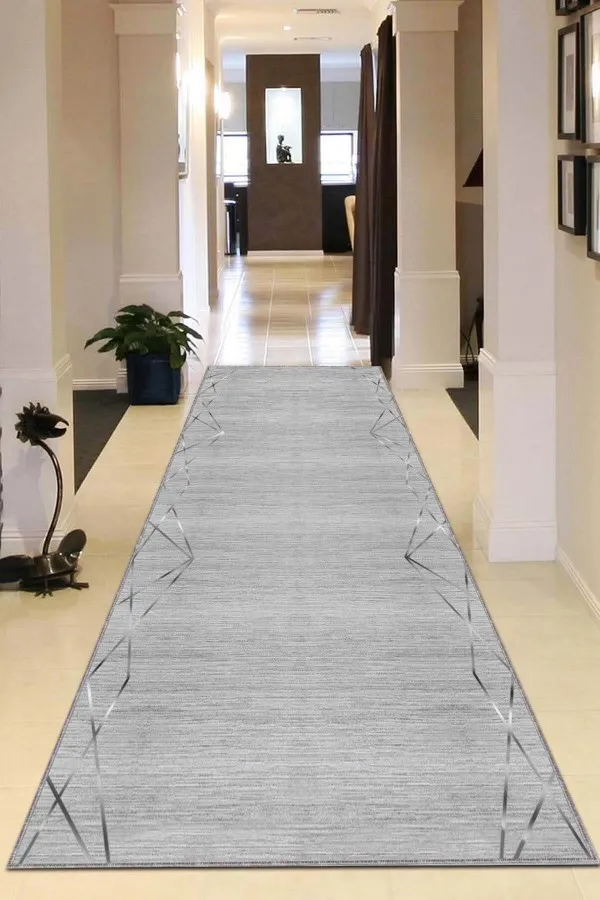 Gri Jel Taban Halı Gri Kaymaz Modern Kesme Rulo Özel Ölçülü Yolluk AR1497