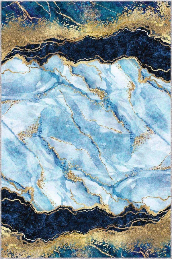 80X300 Cm Yolluk Mavi Gold Kaymaz Mermer Desen Özel Ölçü Rulo Yolluk AR264