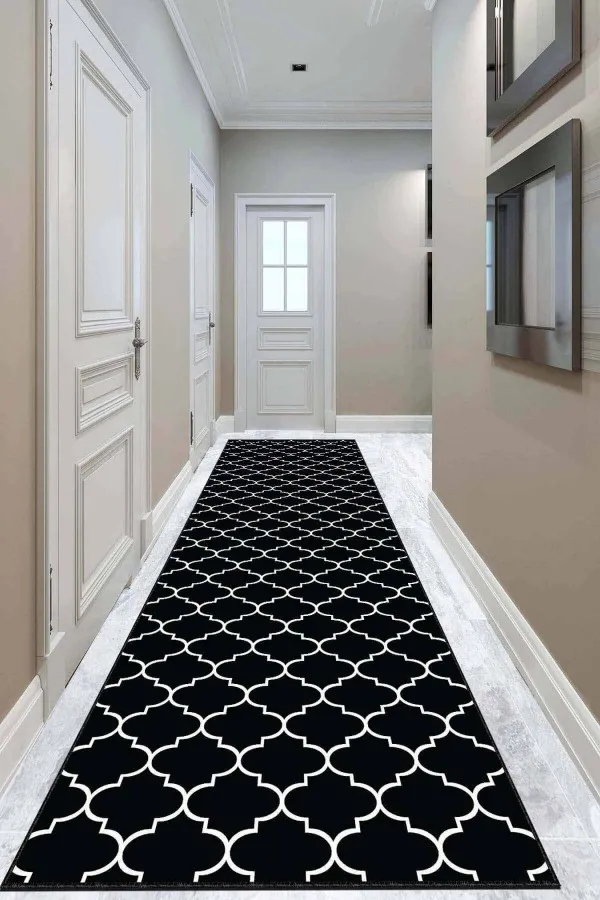 80 Cm Eninde Yolluk Siyah Kaymaz Fas Desen Kesme Rulo Özel Ölçülü Yolluk AR266