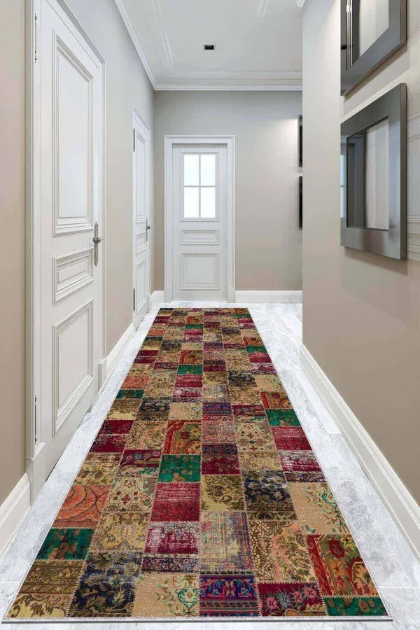 90 Cm Yolluk Renkli Kaymaz Patchwork Kesme Rulo Özel Ölçülü Yolluk AR267