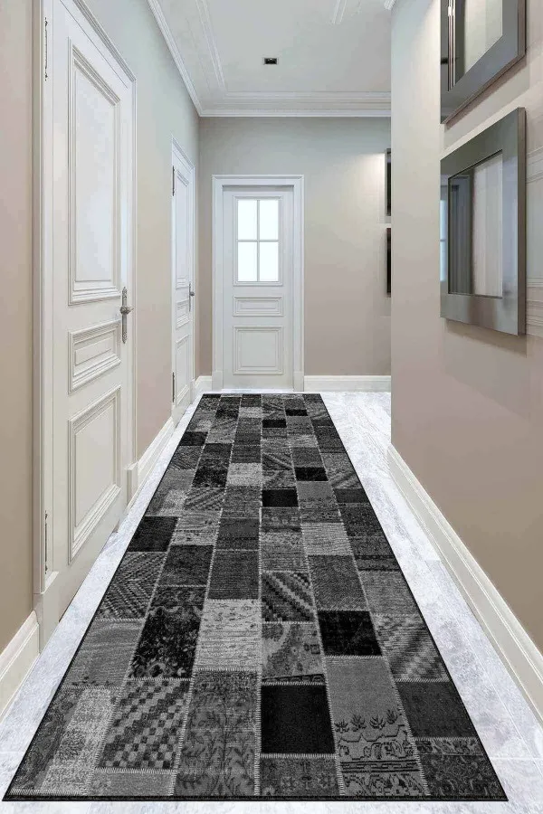 4 Metre Yolluk Ölçüleri Füme Kaymaz Patchwork Kesme Rulo Özel Ölçülü Yolluk AR321