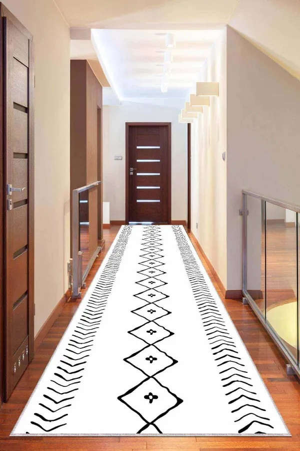 3 Metre Yolluk Kilim Beyaz Kaymaz Moroccan Kesme Rulo Özel Ölçülü Yolluk AR384