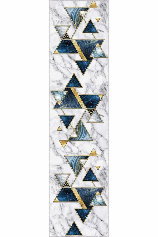 80X300 Kaymaz Yolluk Mavi Gold Kaymaz Geometrik Kesme Rulo Özel Ölçü Yolluk AR450
